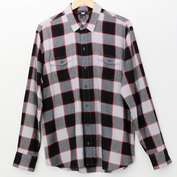 Paige Men's L Everett Plaid Flannel Button-Up Shirt Grey Dust Bedford Check $169 - Picture 1 of 14